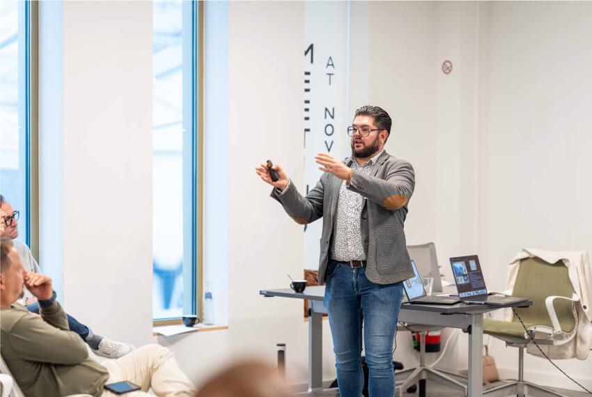  Franchise owner conducting training on running the business effectively