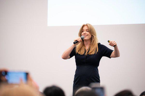 A woman giving a presentation